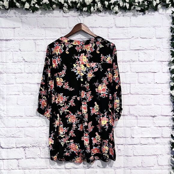 Woman Within Blouse Size 18/20 Floral Print V Neck 3/4 Sleeve Tunic Top Casual - Picture 2 of 11